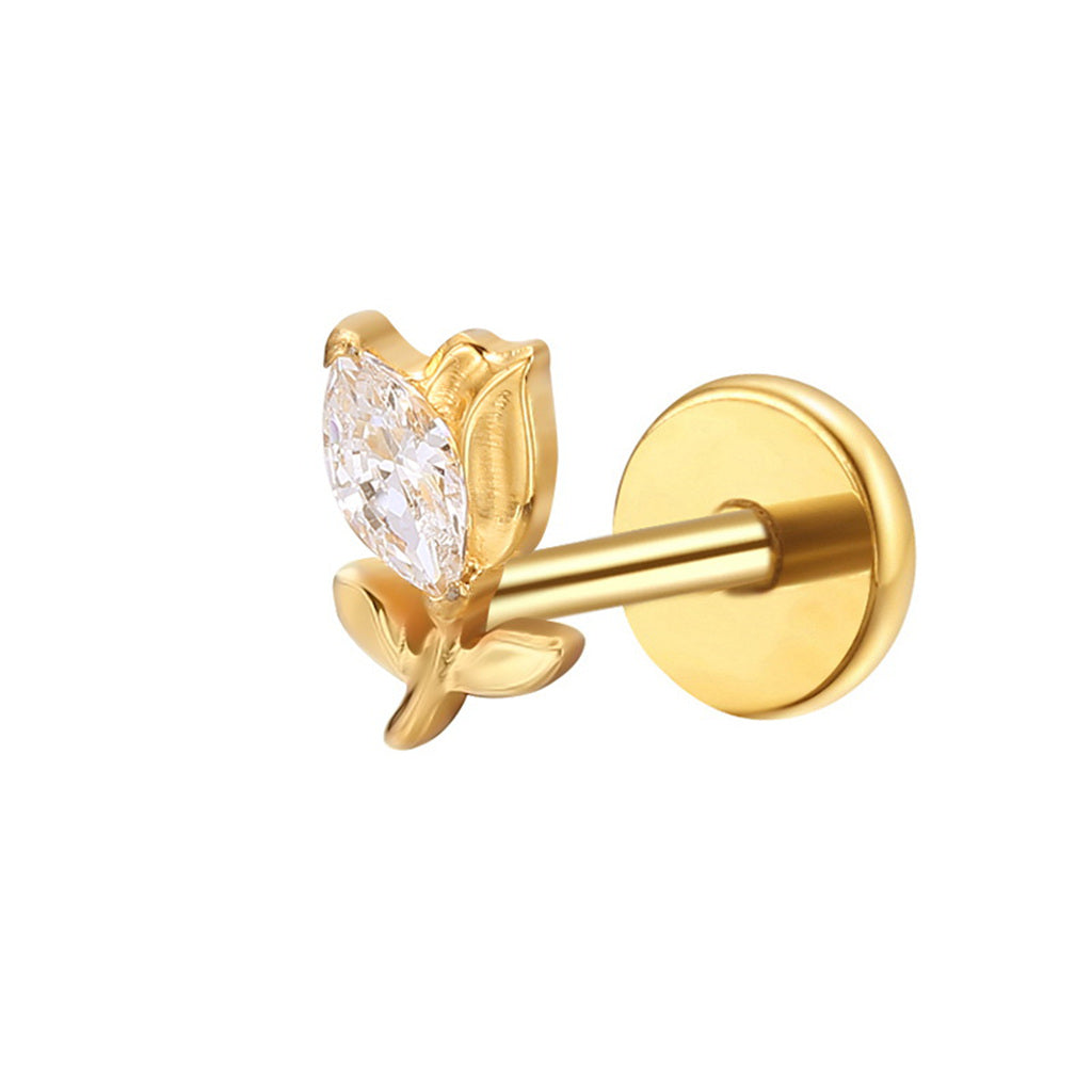 Marquise Flower Bud Titanium Flat Back Stud Earring-Tragus | Cartilage | Daith | Conch-2-Glitters