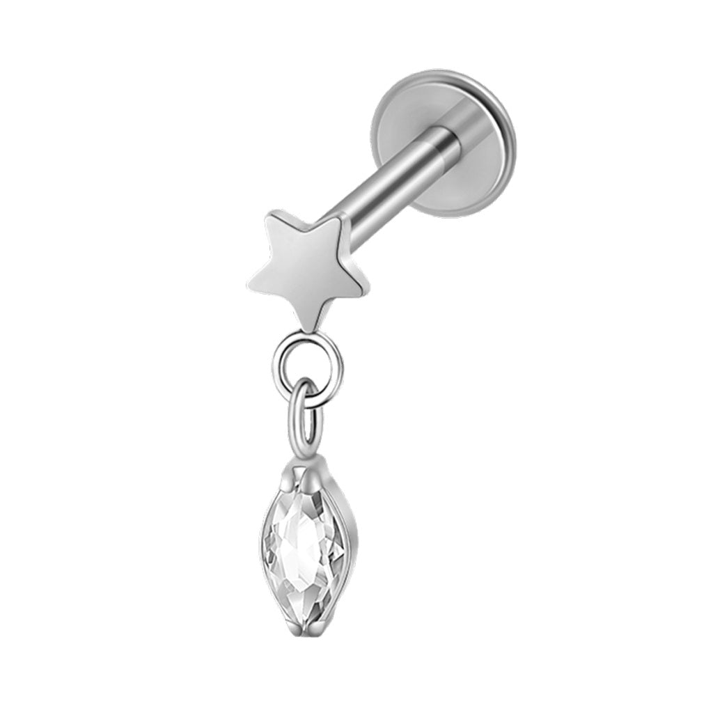 Star Dangle Marquise CZ Titanium Flat Back Stud Earring