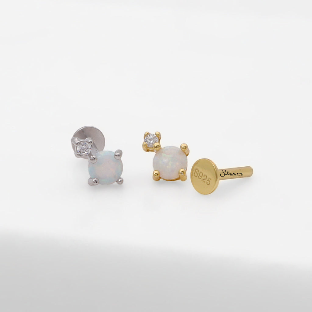 Sterling Silver Opal & CZ Flat Back Stud Earrings-Tragus | Cartilage | Daith | Conch-5-Glitters