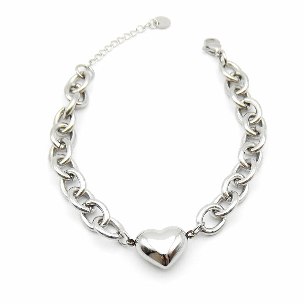 Stainless Steel Chunky Chain Puffy Heart Bracelet-Stainless Steel Bracelets-4-Glitters