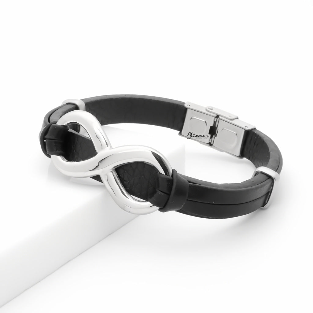 Infinity Symbol Black Leather Bracelet - Silver-Leather Bracelets-3-Glitters