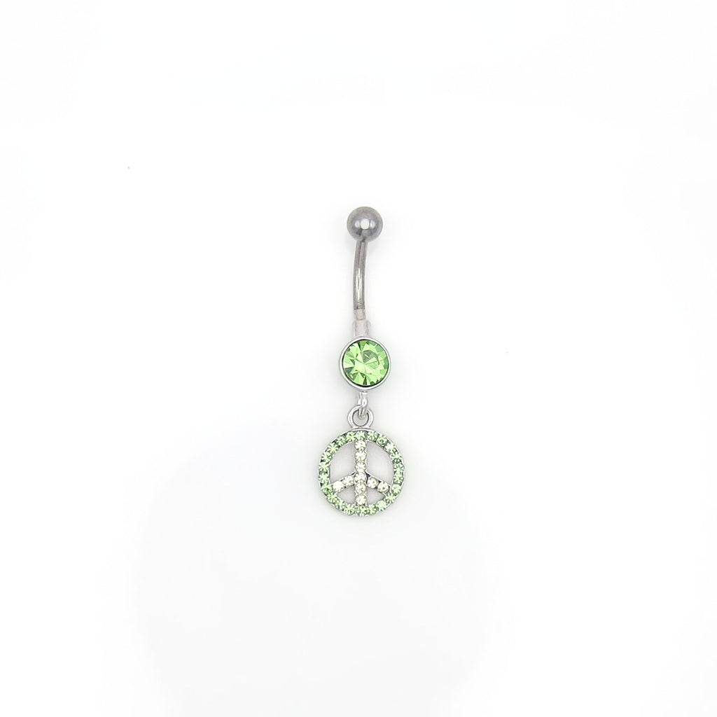 Crystal Peace Sign Belly Button Rings-Belly Rings-3-Glitters