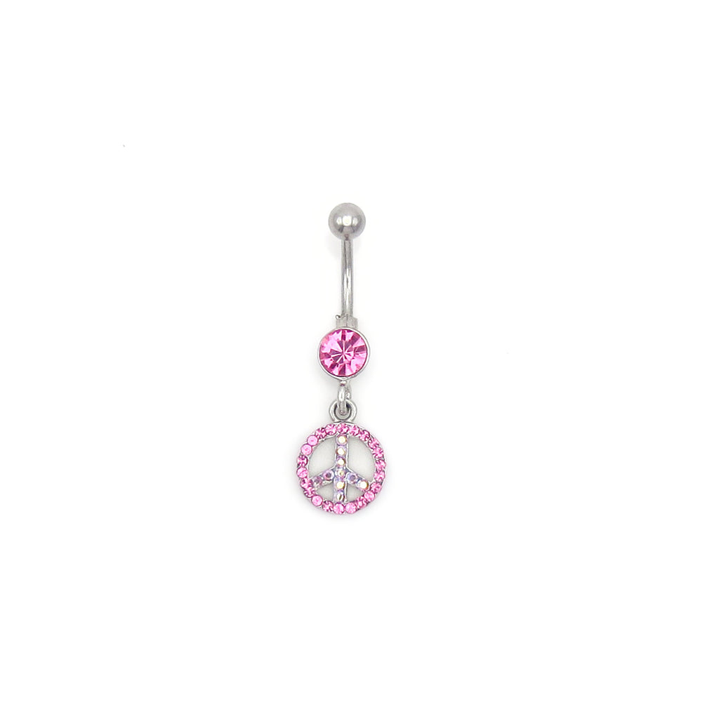 Crystal Peace Sign Belly Button Rings-Belly Rings-4-Glitters