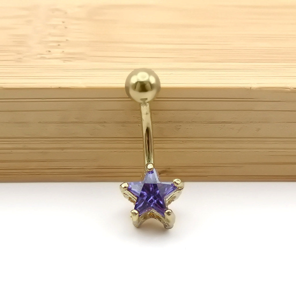 Gold Plated Star CZ Belly Button Rings-Belly Rings-3-Glitters