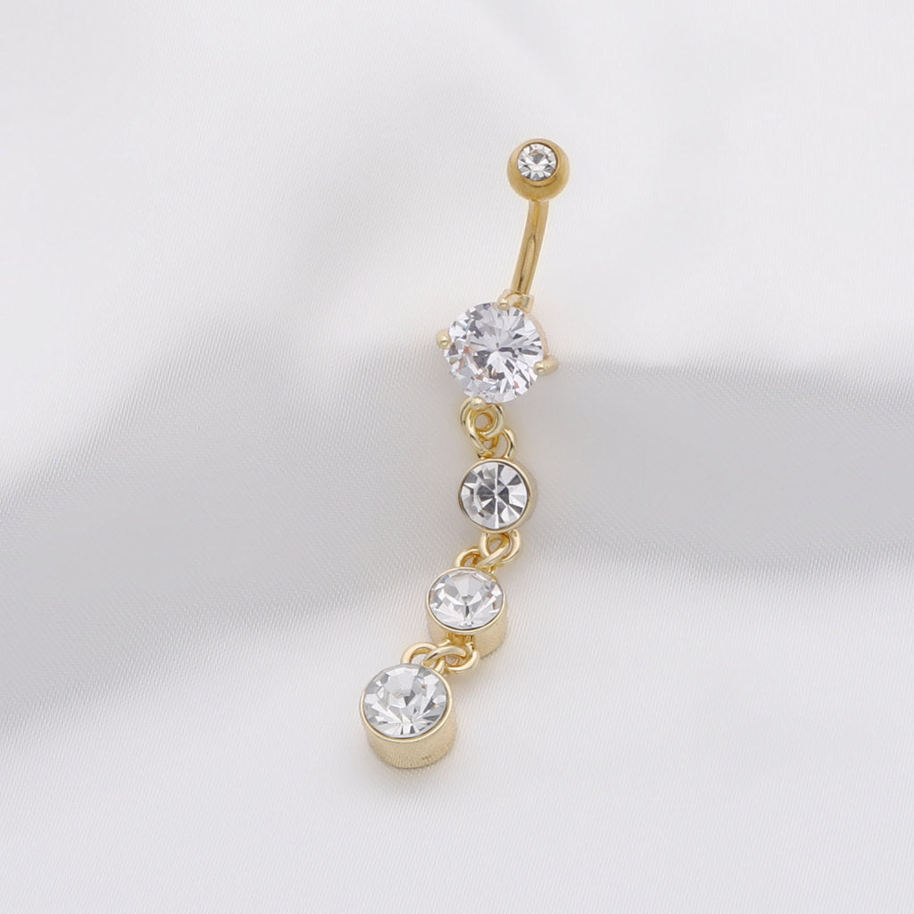 4 Round CZ Vertical Dangle Belly Button Ring-Belly Rings-4-Glitters