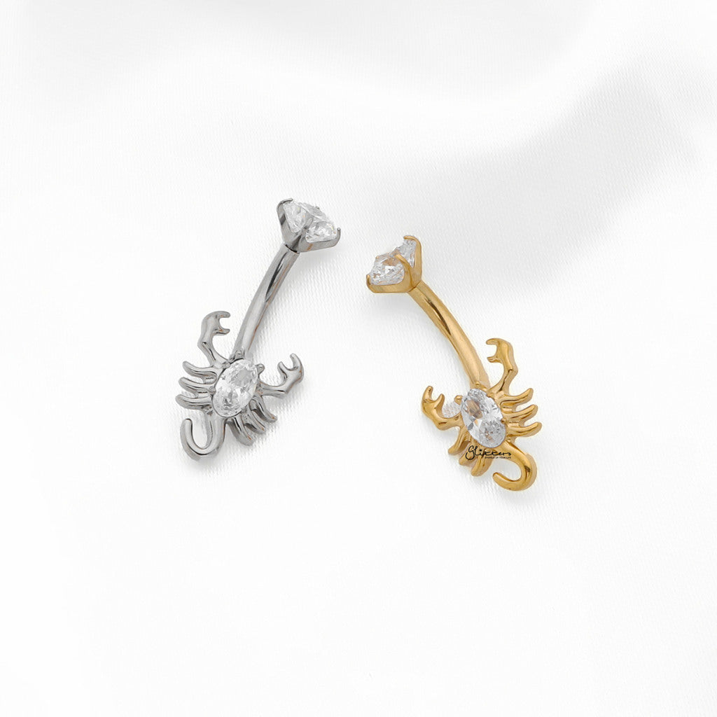 CZ Scorpion Titanium Belly Button Ring - Gold-Belly Rings-3-Glitters