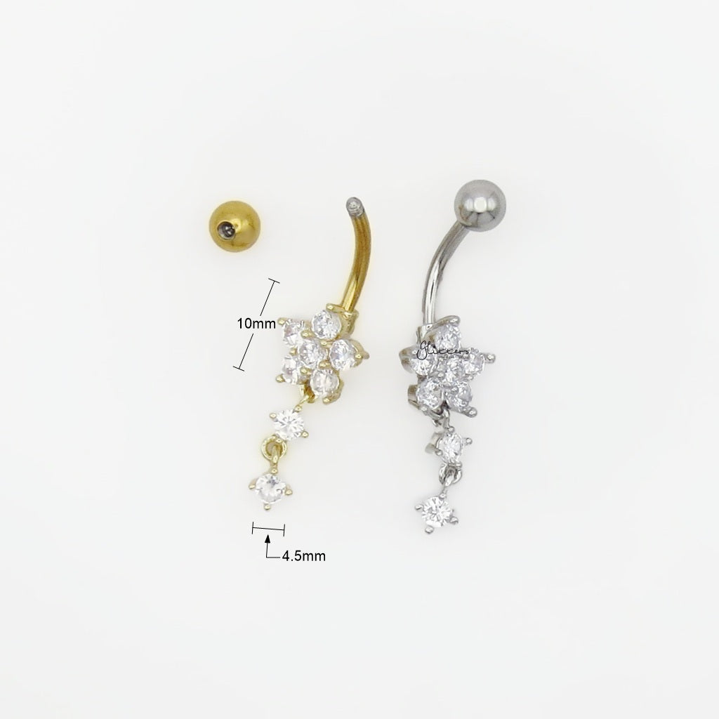 CZ Flower Dangle Belly Button Navel Ring - Gold-Belly Rings-3-Glitters
