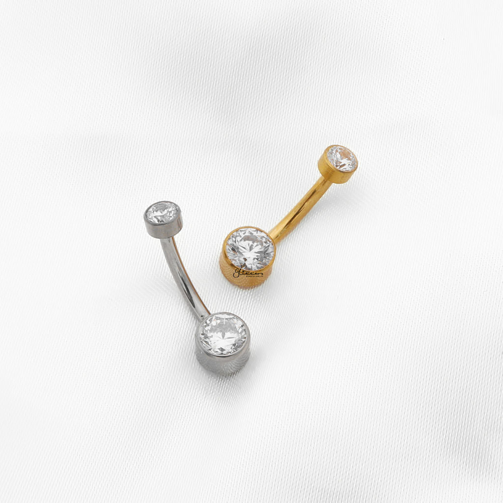 Double Small CZ Titanium Belly Button Ring - Gold-Belly Rings-3-Glitters