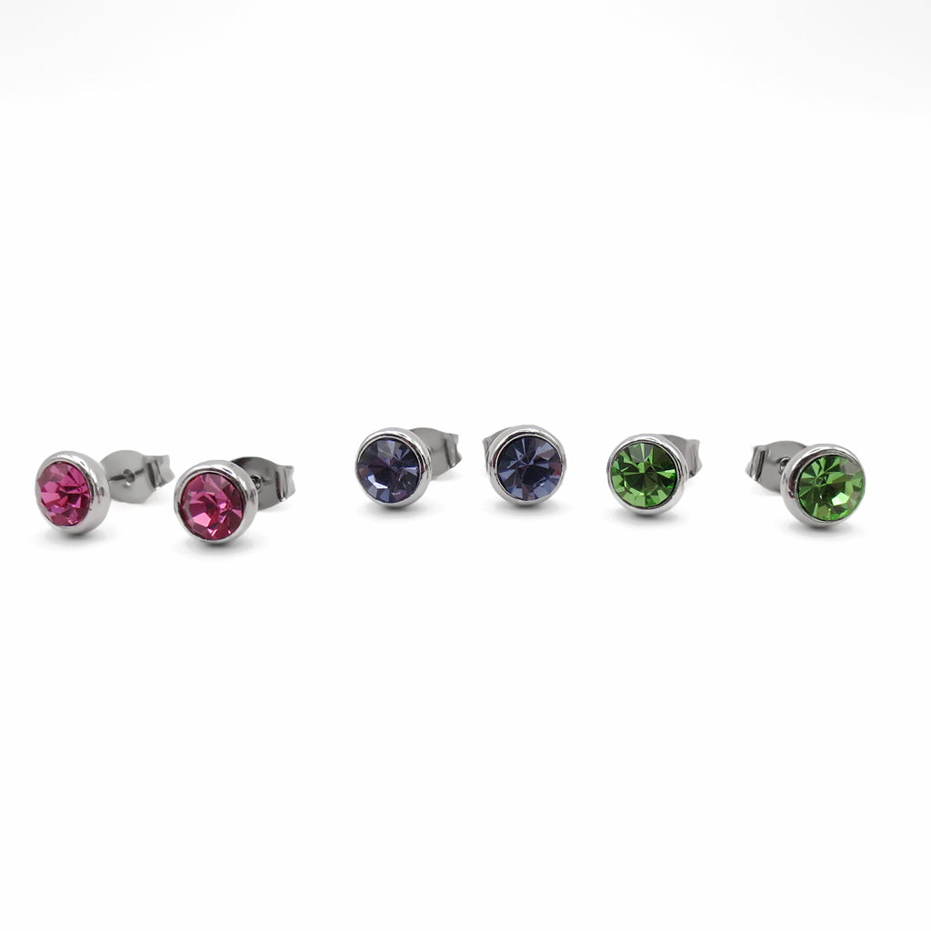 Round Crystal Stud Earrings-Stud Earrings-1-Glitters