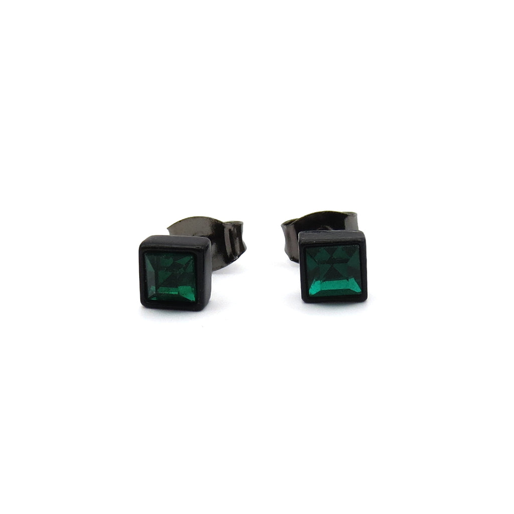 Square Crystal Black Stud Earrings-Stud Earrings-4-Glitters