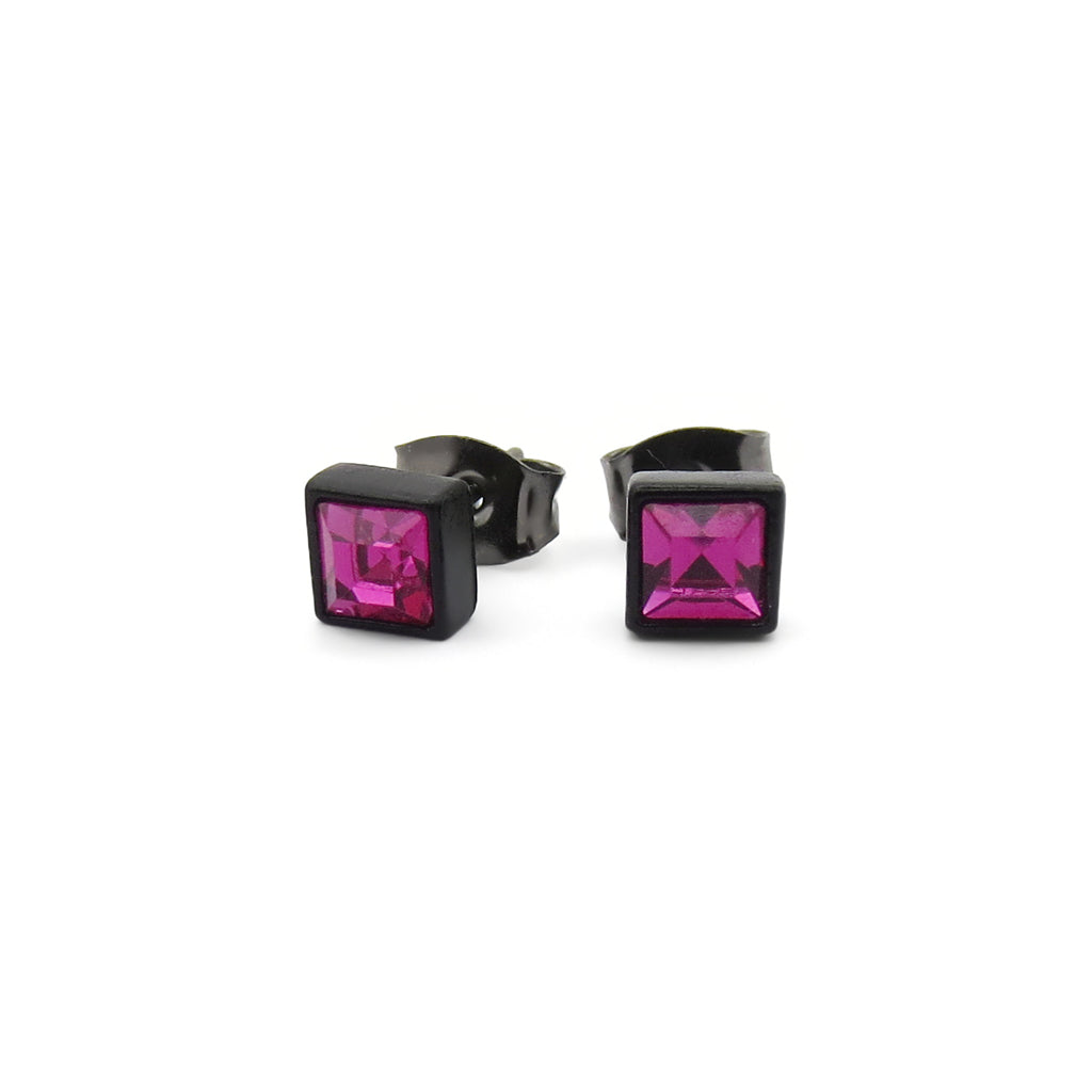 Square Crystal Black Stud Earrings-Stud Earrings-5-Glitters