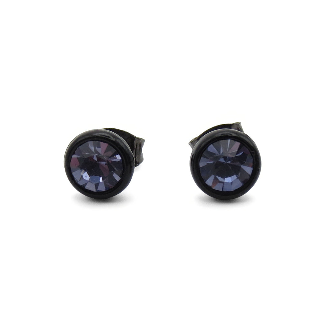 Round Crystal Black Stud Earrings-Stud Earrings-5-Glitters