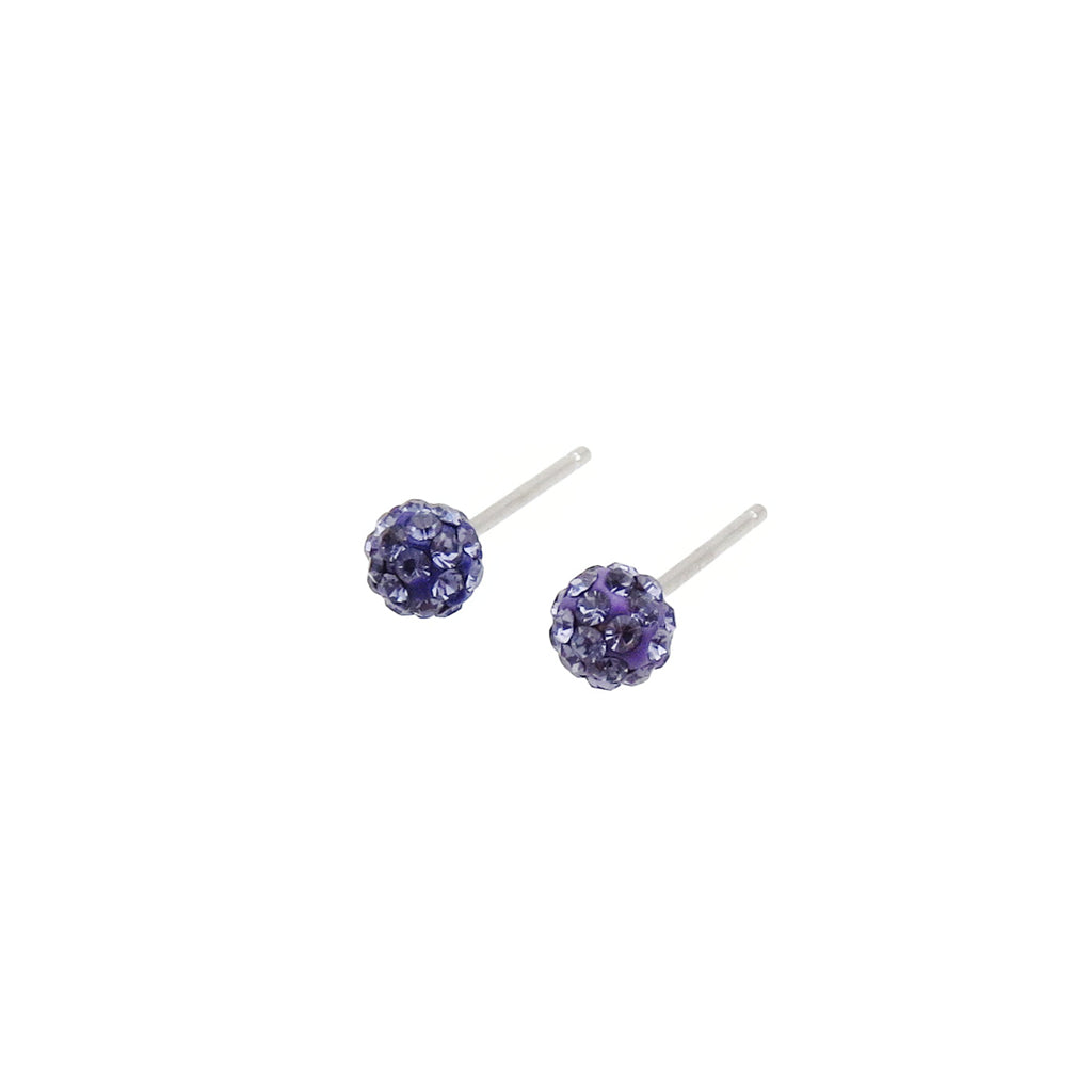 Sterling Silver Tanzanite Crystal Disco Ball Stud Earrings