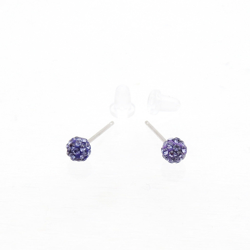 Sterling Silver Tanzanite Crystal Disco Ball Stud Earrings