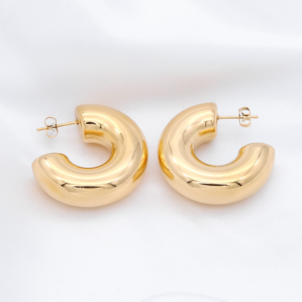 Stainless Steel Chunky Hoop Earrings - Gold-Earrings-1-Glitters