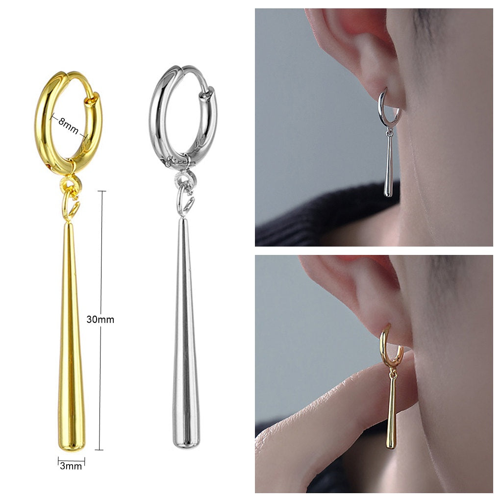 Stainless Steel Minimalist Bar Drop Hoop Earrings