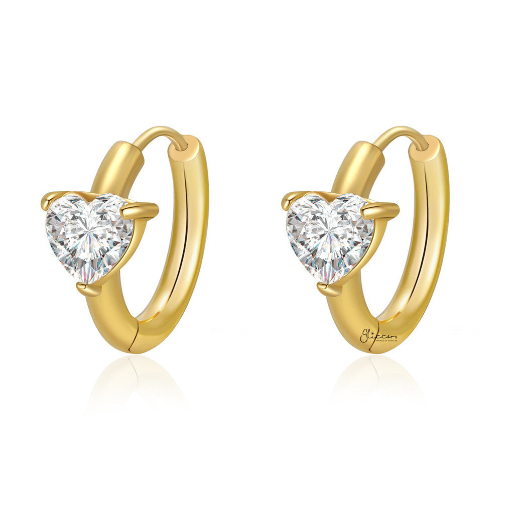 Stainless Steel Heart Cut CZ Huggie Hoop Earrings-Earrings-5-Glitters