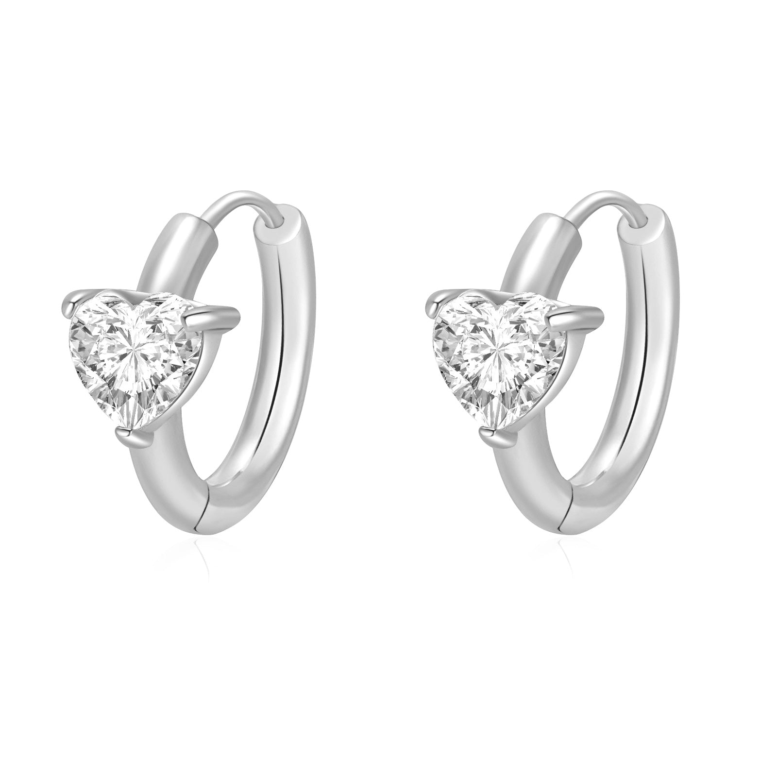 Stainless Steel Heart Cut CZ Huggie Hoop Earrings-Earrings-4-Glitters