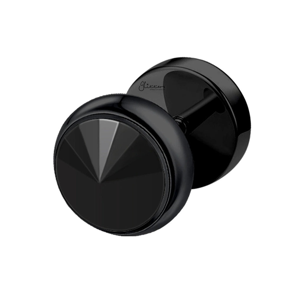 Stainless Steel Fake Plug Earring with Black Crystal Stone