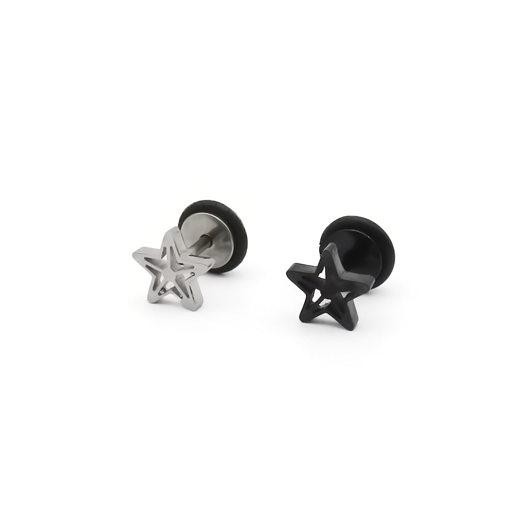 Stainless Steel Cutout Star Fake Plug Earring