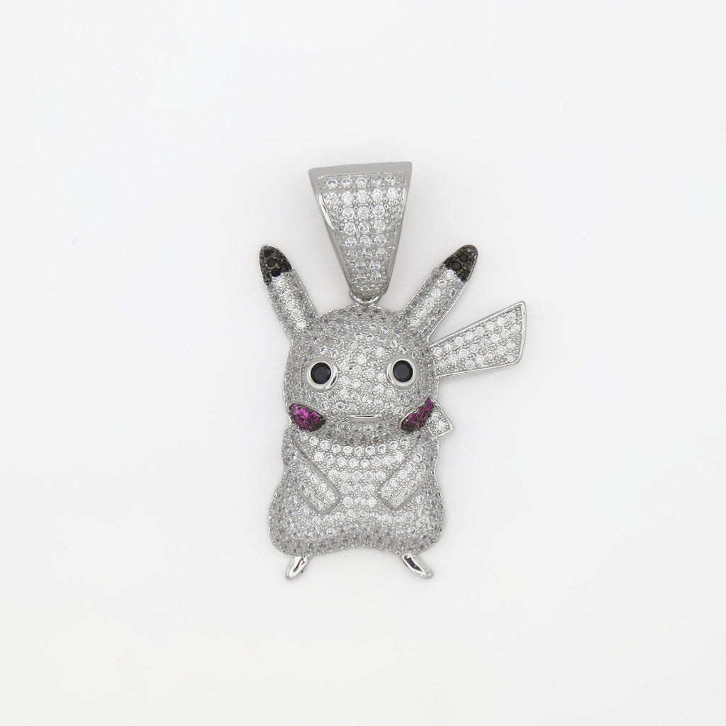 Iced Out Pikachu Pendant - Silver