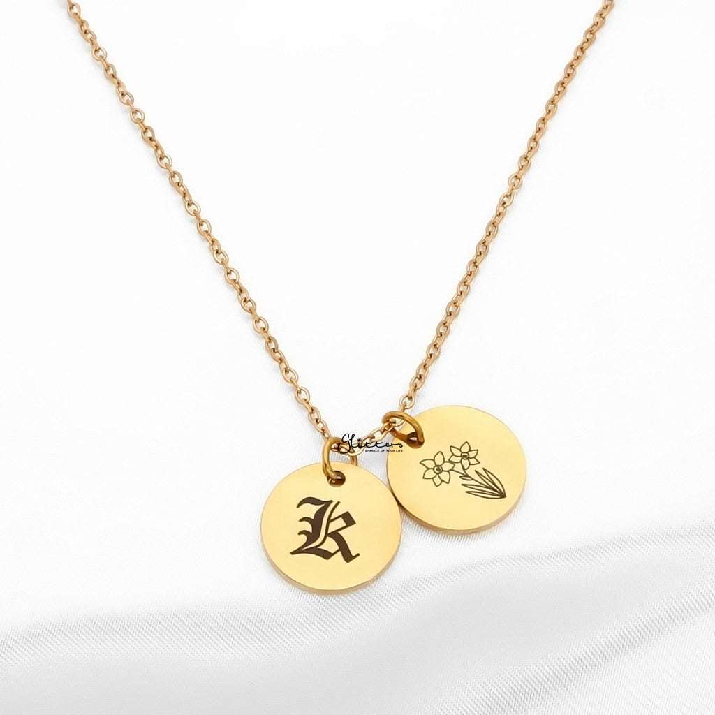 Personalised Round Disc Necklace - Initials | Symbols | Zodiac | Birth Flowers-Personalised Jewellery-4-Glitters