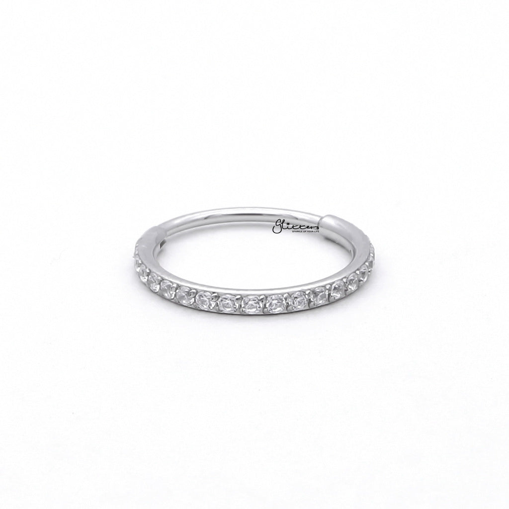 CZ Paved Hinged Segment Nose Hoop Ring - Silver-Nose Rings-3-Glitters