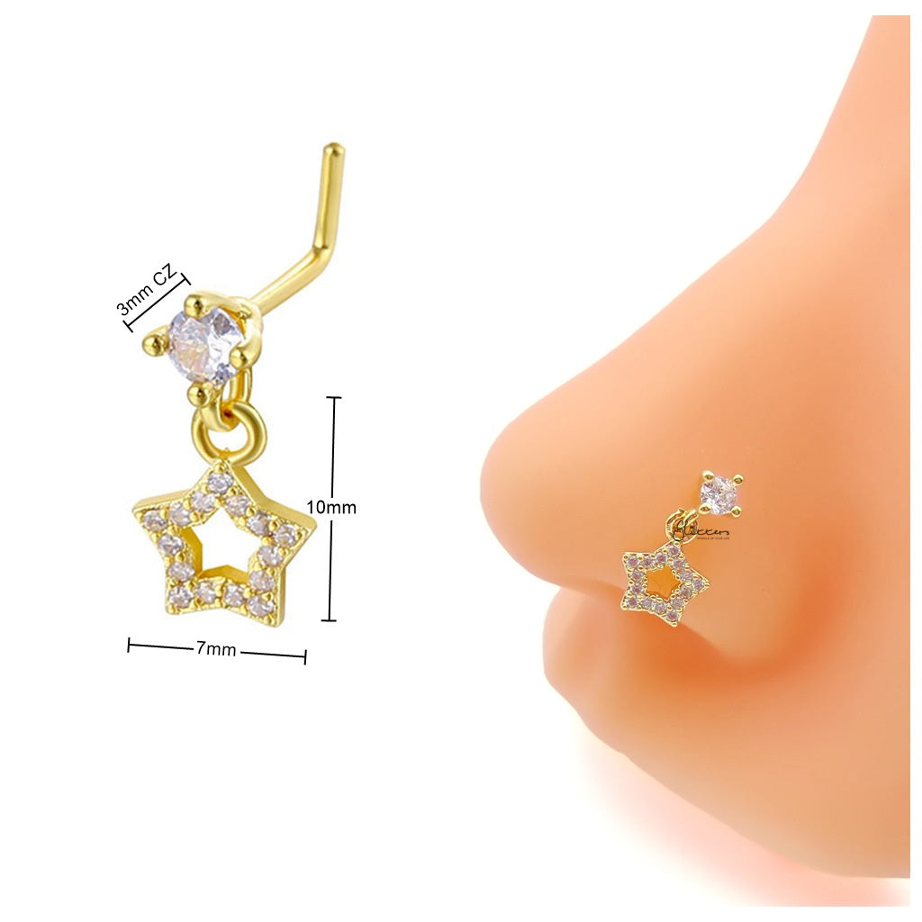 CZ Nose Stud with Dangling CZ Star Charm-Nose Studs-3-Glitters
