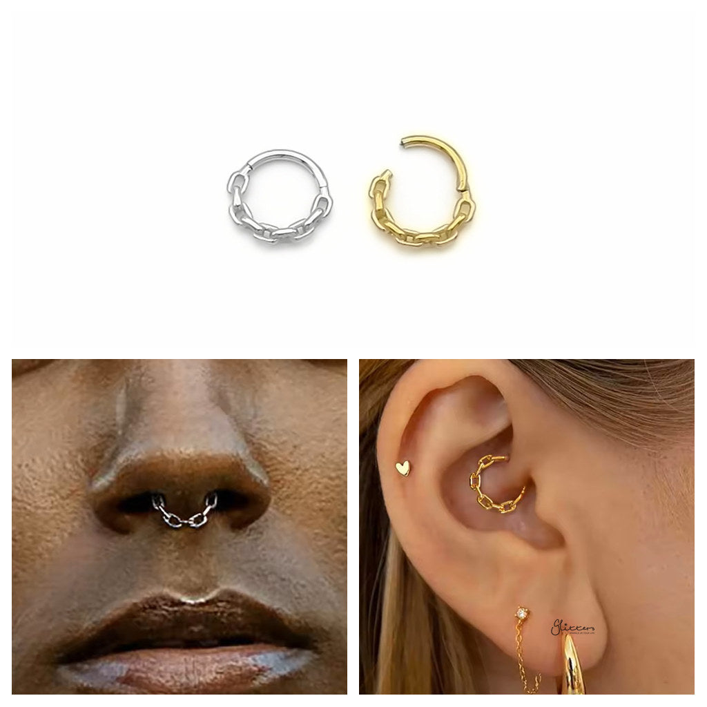 Chain Link Hinged Segment Hoop Ring - Gold-Septum Rings-2-Glitters
