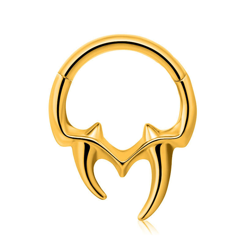 Tribal Fangs Hinged Segment Hoop Ring - Gold-Septum Rings-1-Glitters