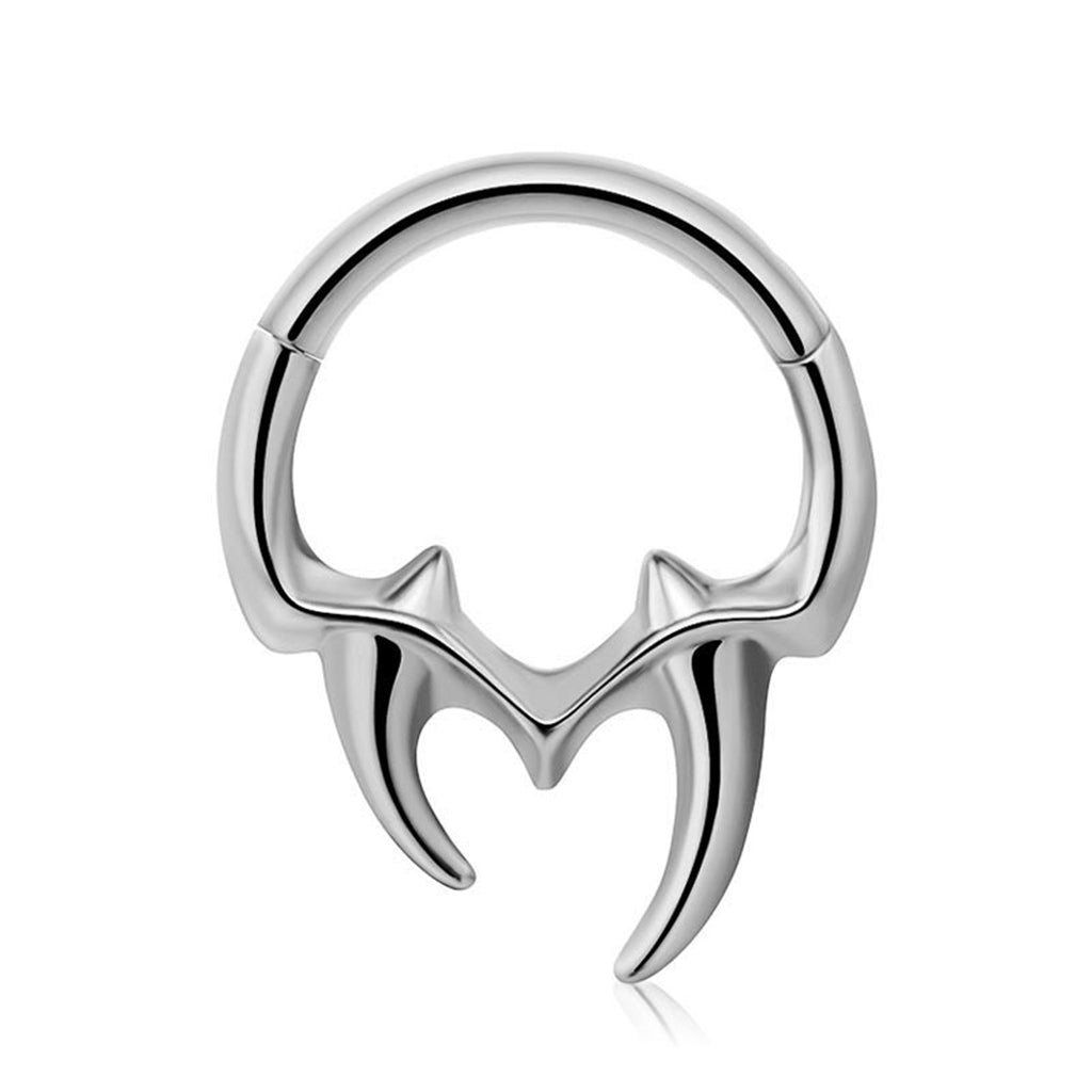 Tribal Fangs Hinged Segment Hoop Ring - Silver-Septum Rings-1-Glitters