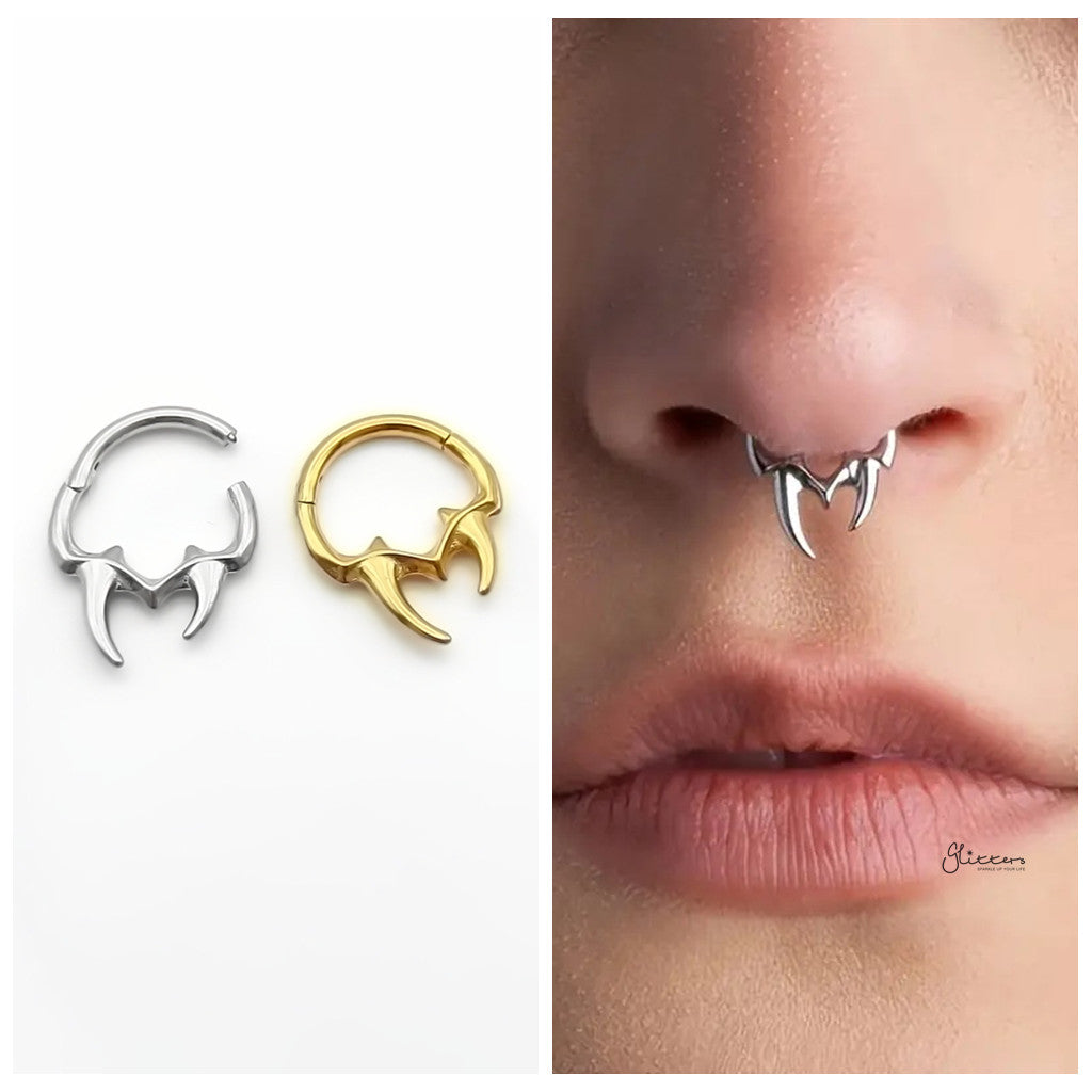 Tribal Fangs Hinged Segment Hoop Ring - Gold-Septum Rings-2-Glitters