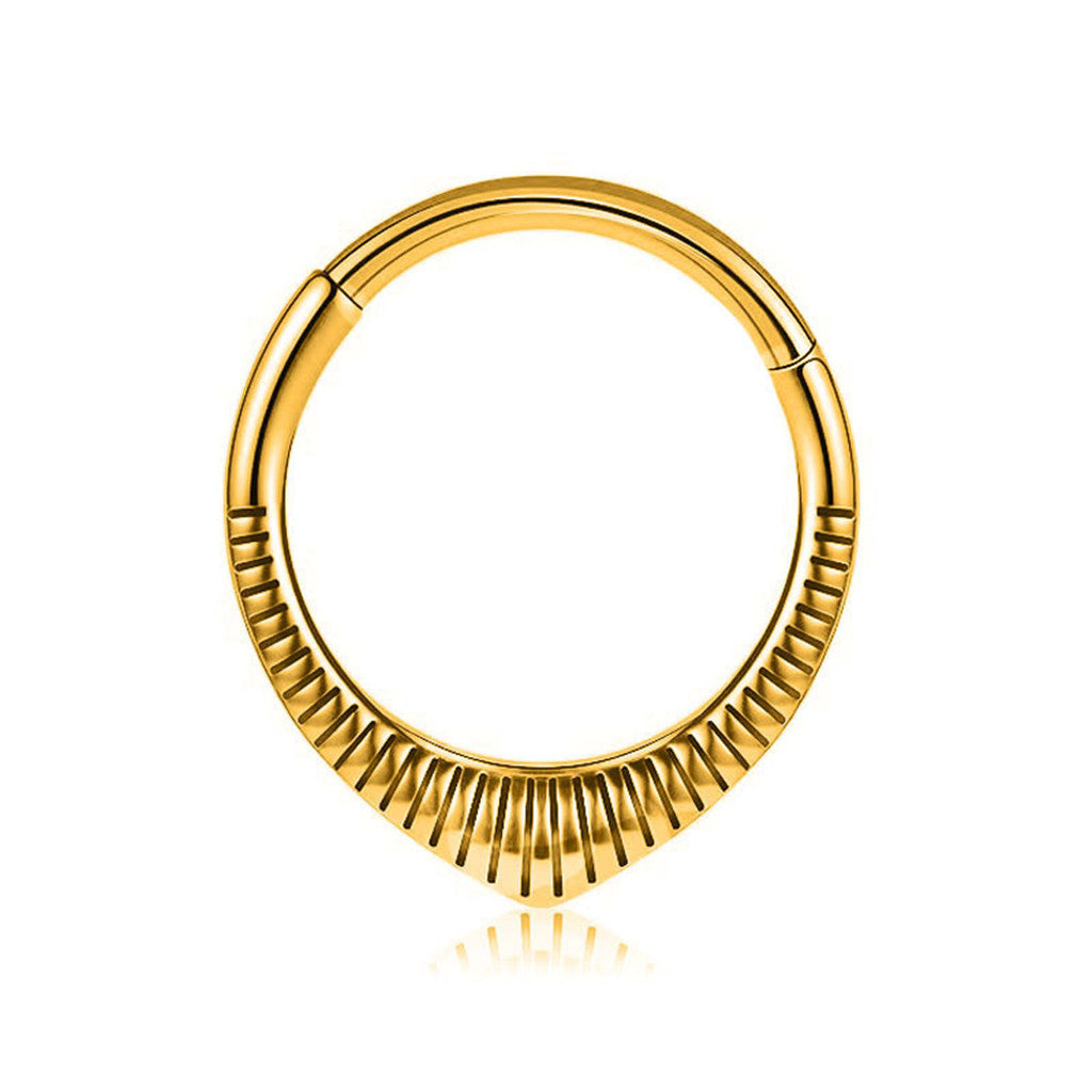 Textured Oval Hinged Segment Hoop Ring - Gold-Septum Rings-1-Glitters