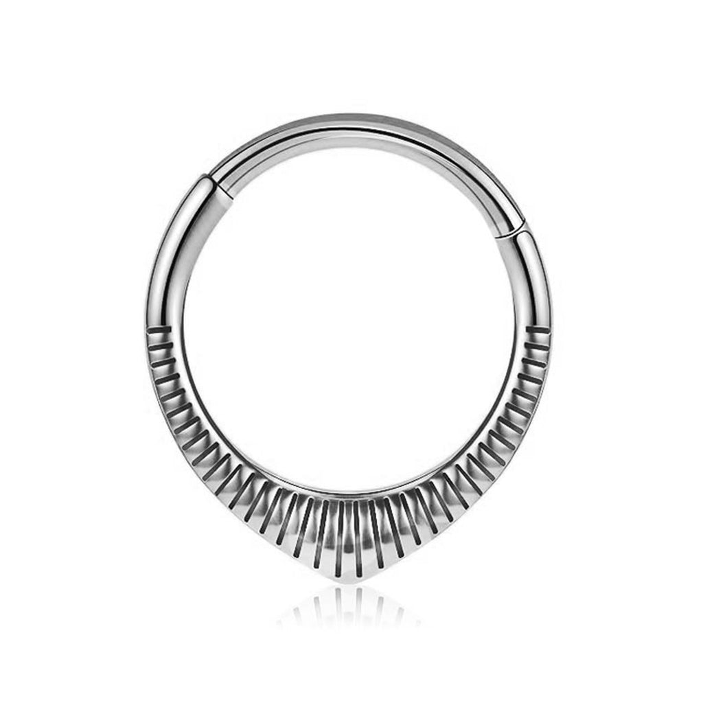 Textured Oval Hinged Segment Hoop Ring - Silver-Septum Rings-1-Glitters