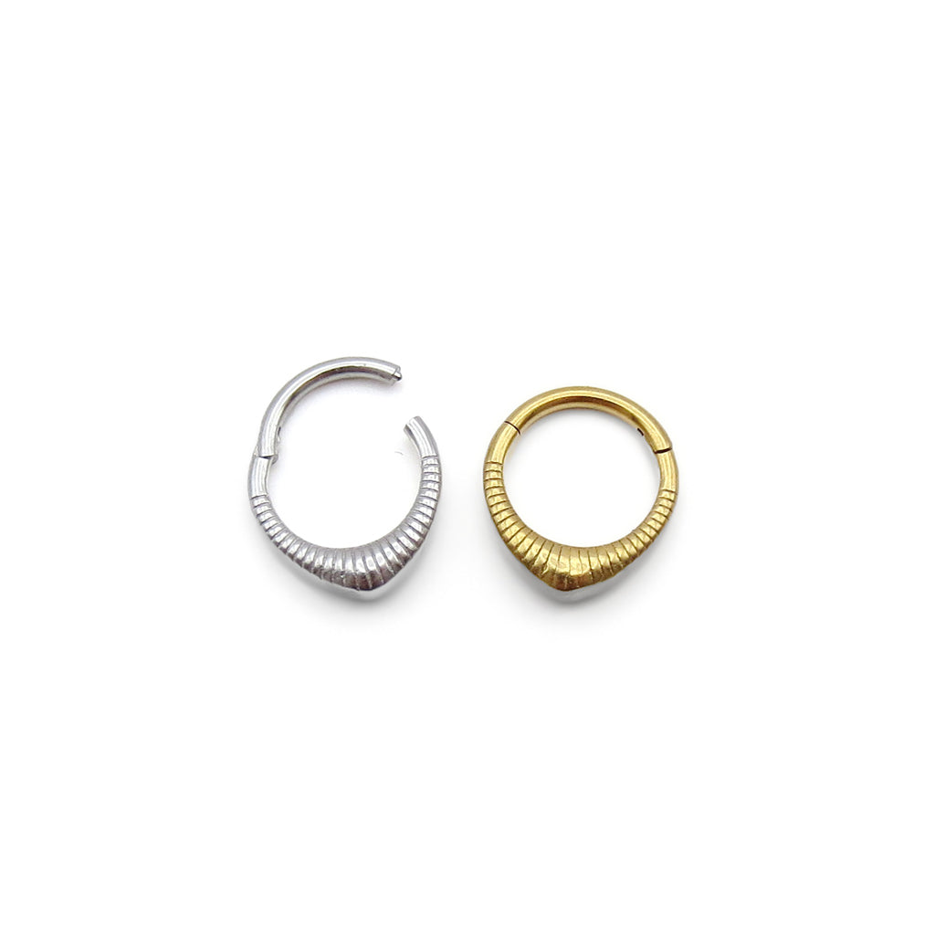 Textured Oval Hinged Segment Hoop Ring - Gold-Septum Rings-2-Glitters