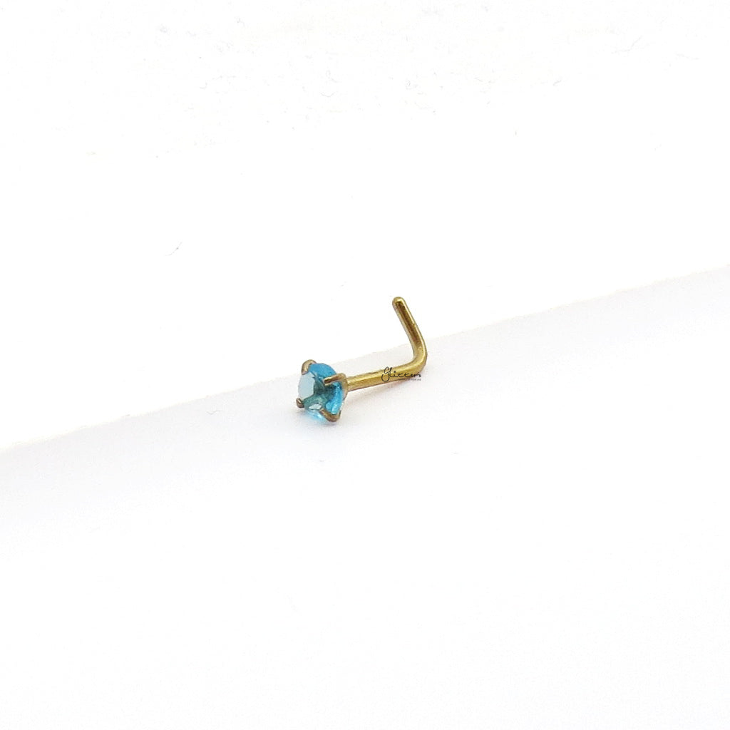 3mm Aqua Round C.Z L Bend Nose Stud-Nose Studs-3-Glitters