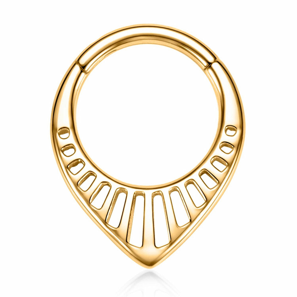 Teardrop Cutout Hinged Segment Hoop Ring - Gold-Septum Rings-1-Glitters