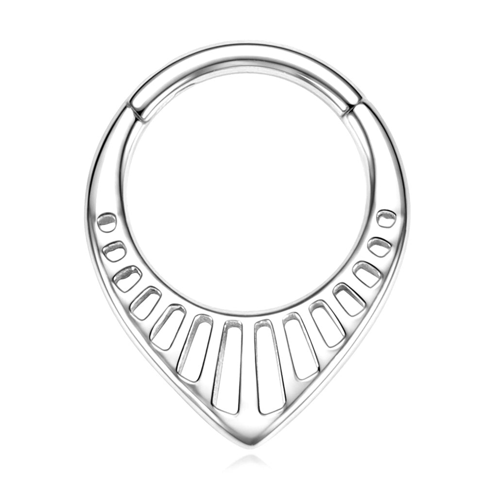 Teardrop Cutout Hinged Segment Hoop Ring - Silver-Septum Rings-1-Glitters
