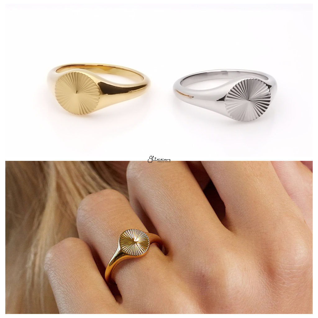 Stainless Steel Sunburst Signet Ring - Gold-Stainless Steel Rings-3-Glitters