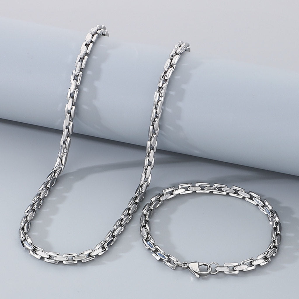 Stainless Steel Box Link Chain Bracelet - Silver-Stainless Steel Bracelets-4-Glitters