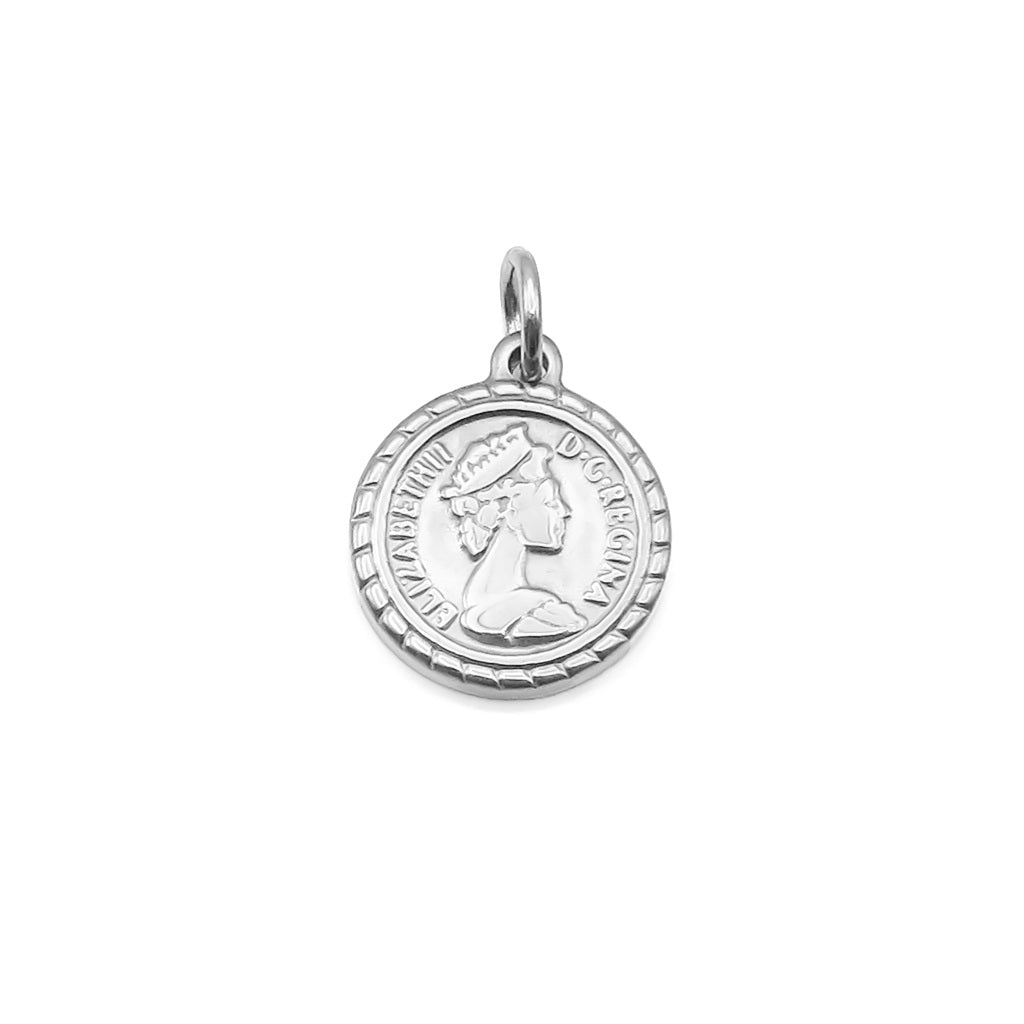 Stainless Steel Queen Elizabeth Coin Pendant - Silver