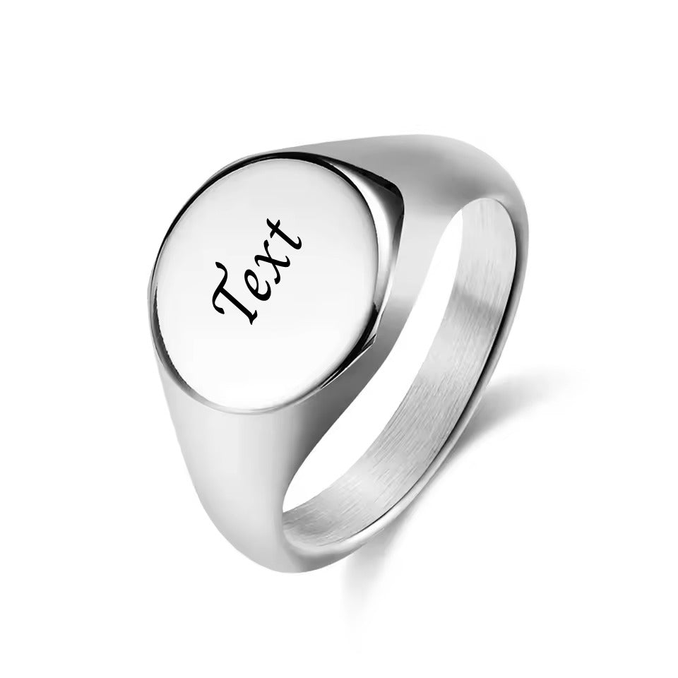 Personalised Stainless Steel Round Signet Ring-Stainless Steel Rings-1-Glitters