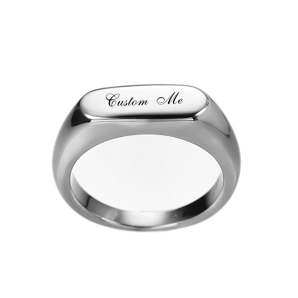 Personalised Stainless Steel Rectangle Signet Ring-Stainless Steel Rings-1-Glitters