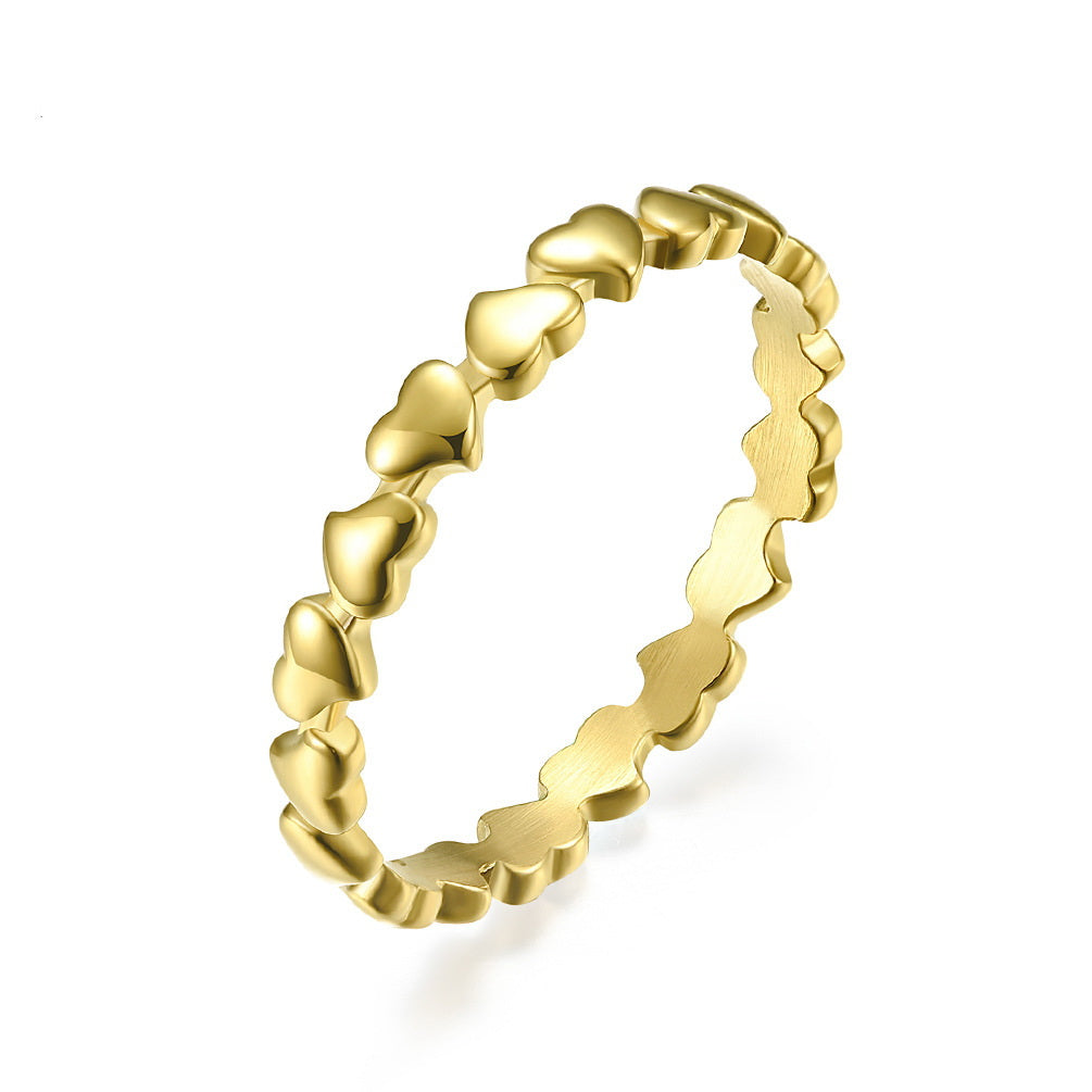 Stainless Steel Dainty Heart Eternity Band Ring - Gold-Stainless Steel Rings-1-Glitters