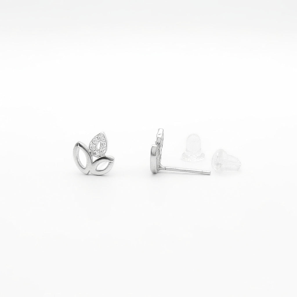 Sterling Silver Lotus Leaf CZ Stud Earrings
