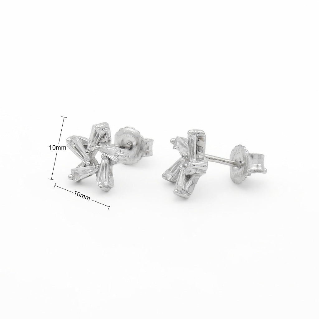 Sterling Silver Baguette CZ Starburst Stud Earrings