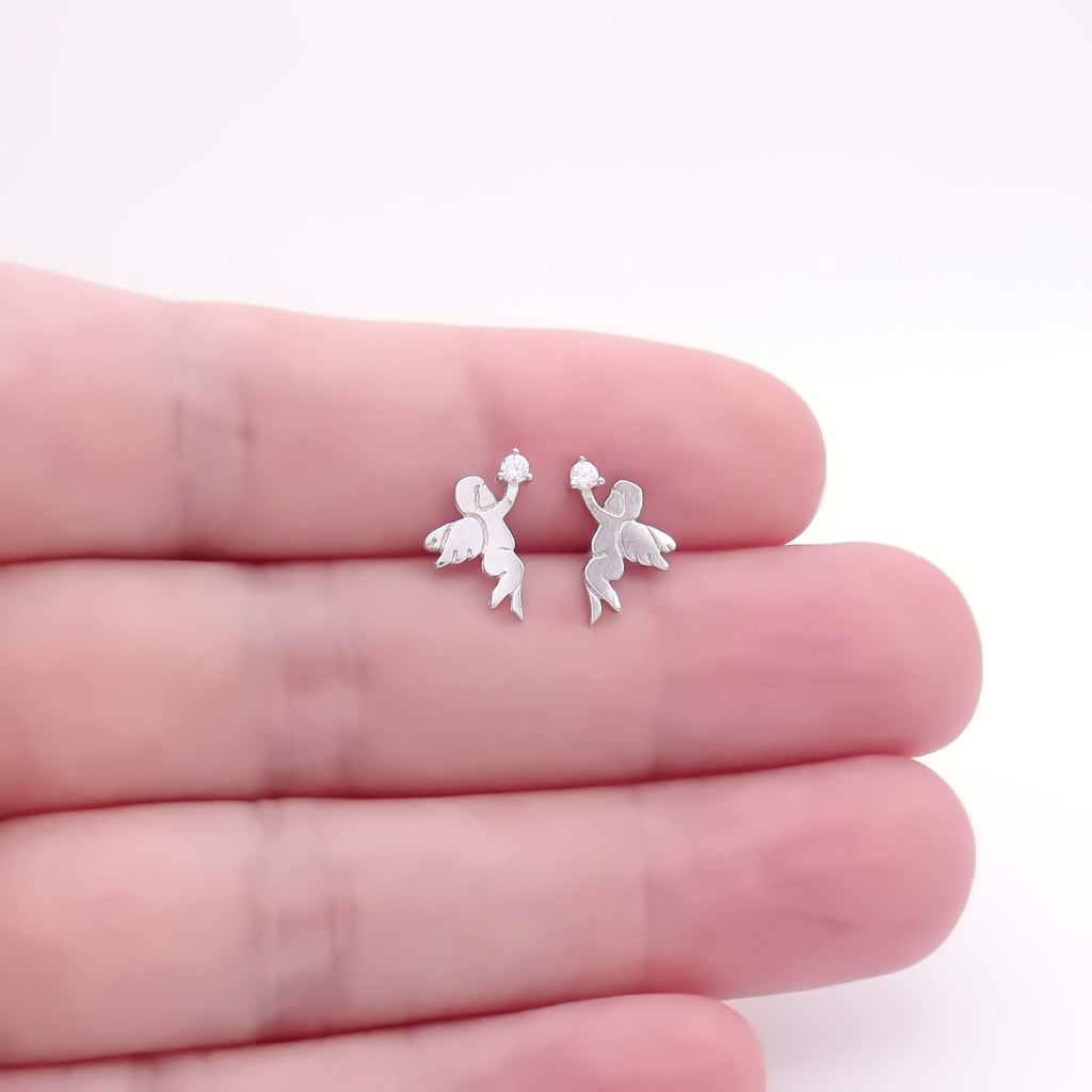 Sterling Silver Angel with C.Z Women's Stud Earrings - Silver | Gold-Stud Earrings-5-Glitters