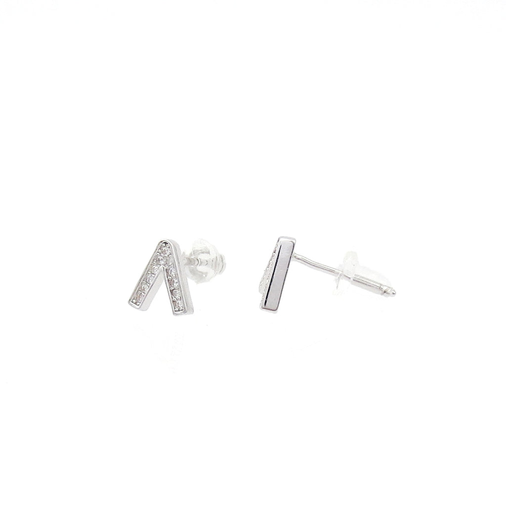 Sterling Silver CZ Pave Chevron Stud Earrings