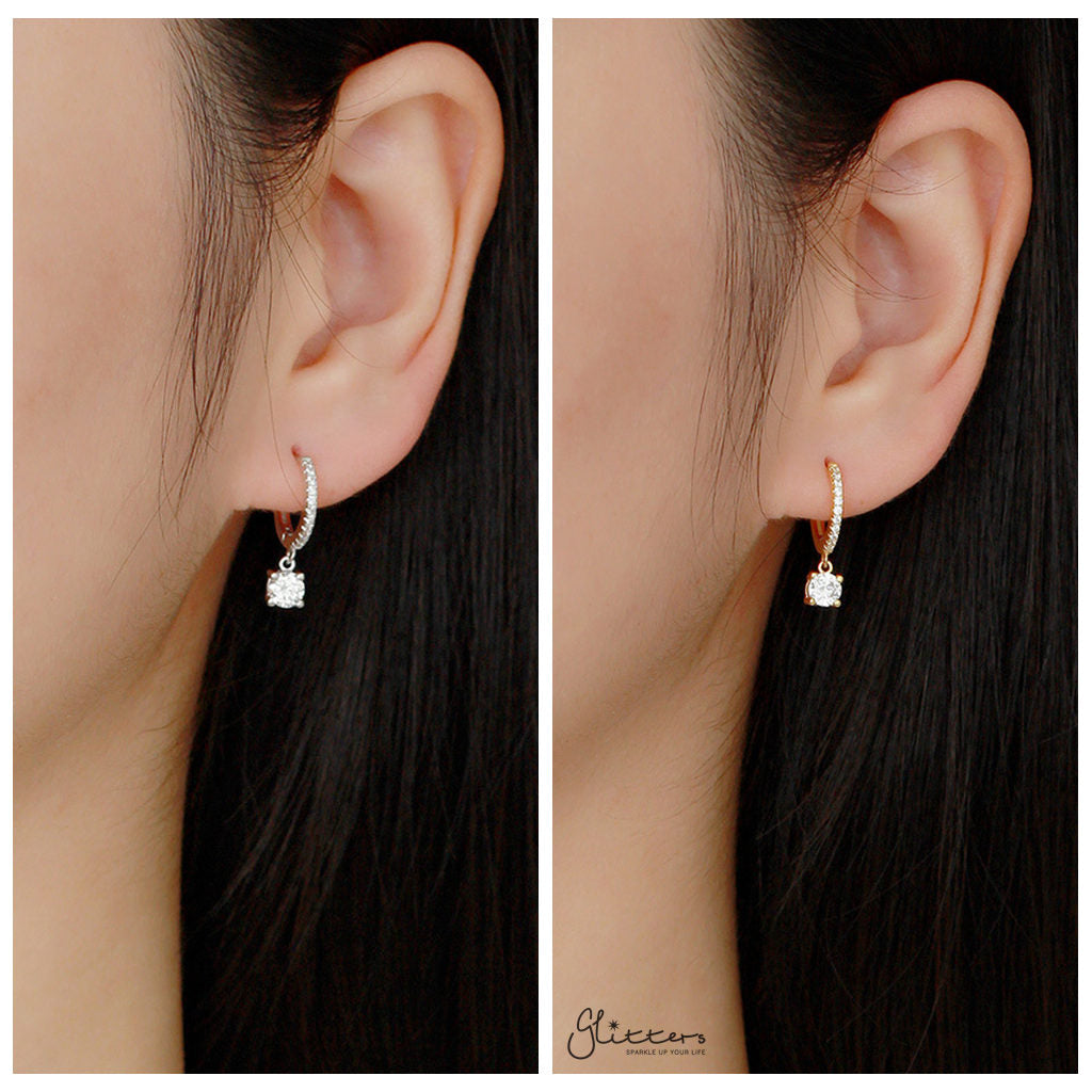 Round CZ Charm Huggie Hoop Earrings - Gold-Hoop Earrings-5-Glitters
