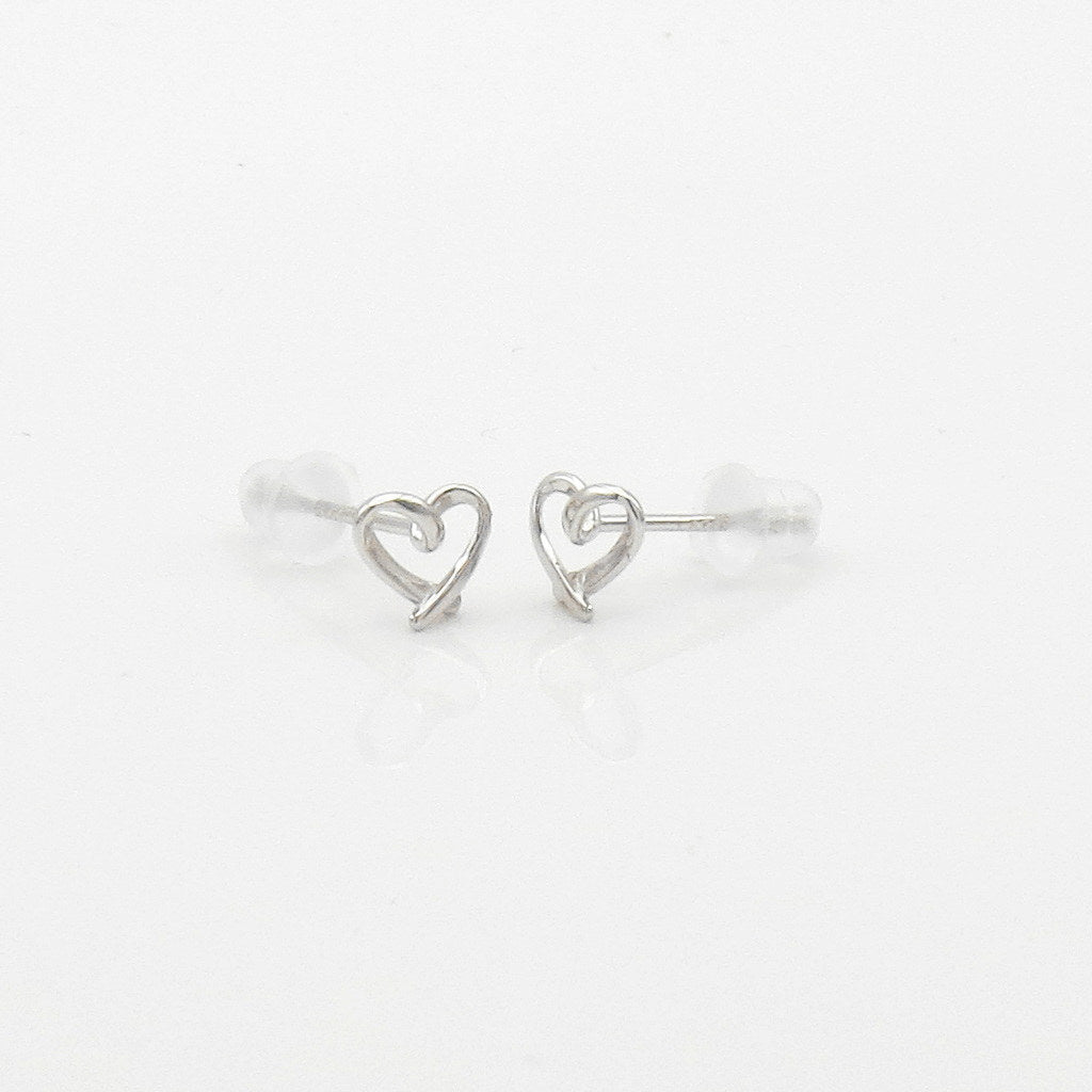 Sterling Silver Heart Shape Stud Earrings - Silver-Stud Earrings-3-Glitters